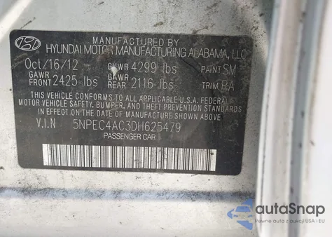 2013 Hyundai Sonata Limited from USA, damaged, VIN 5NPEC4AC3DH625479